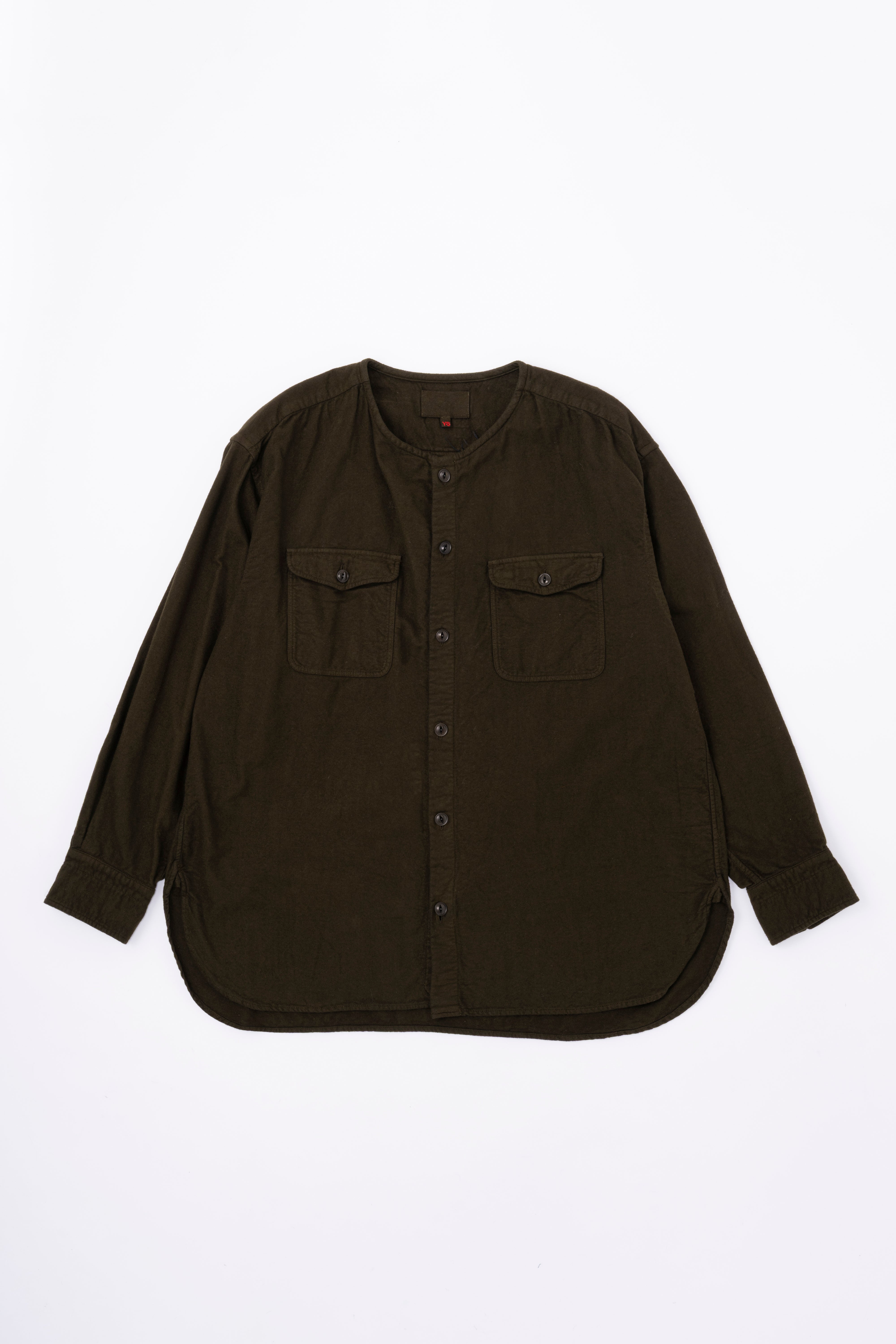 BRUSHED COTTON COLLARLESS SHIRT
