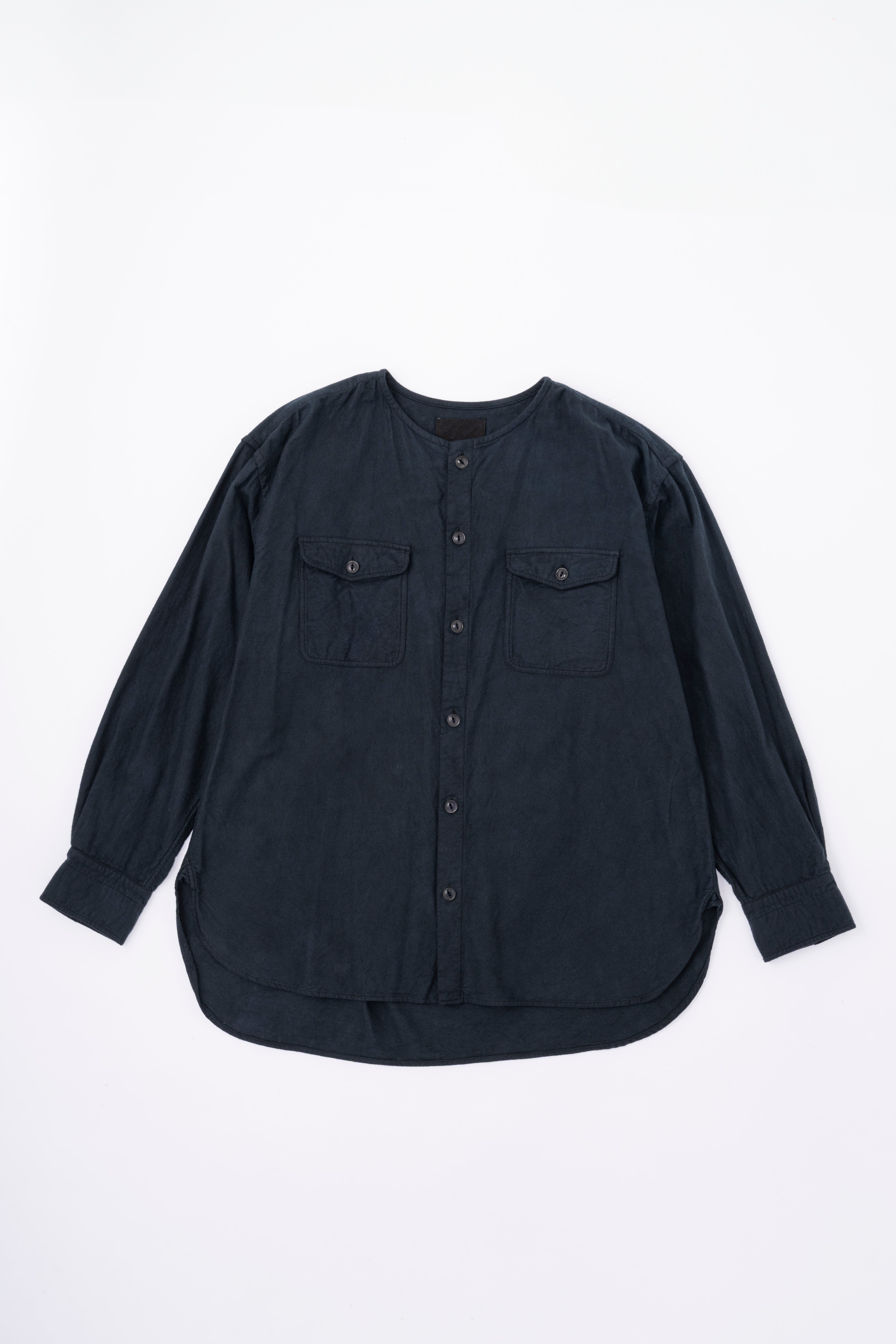 BRUSHED COTTON COLLARLESS SHIRT