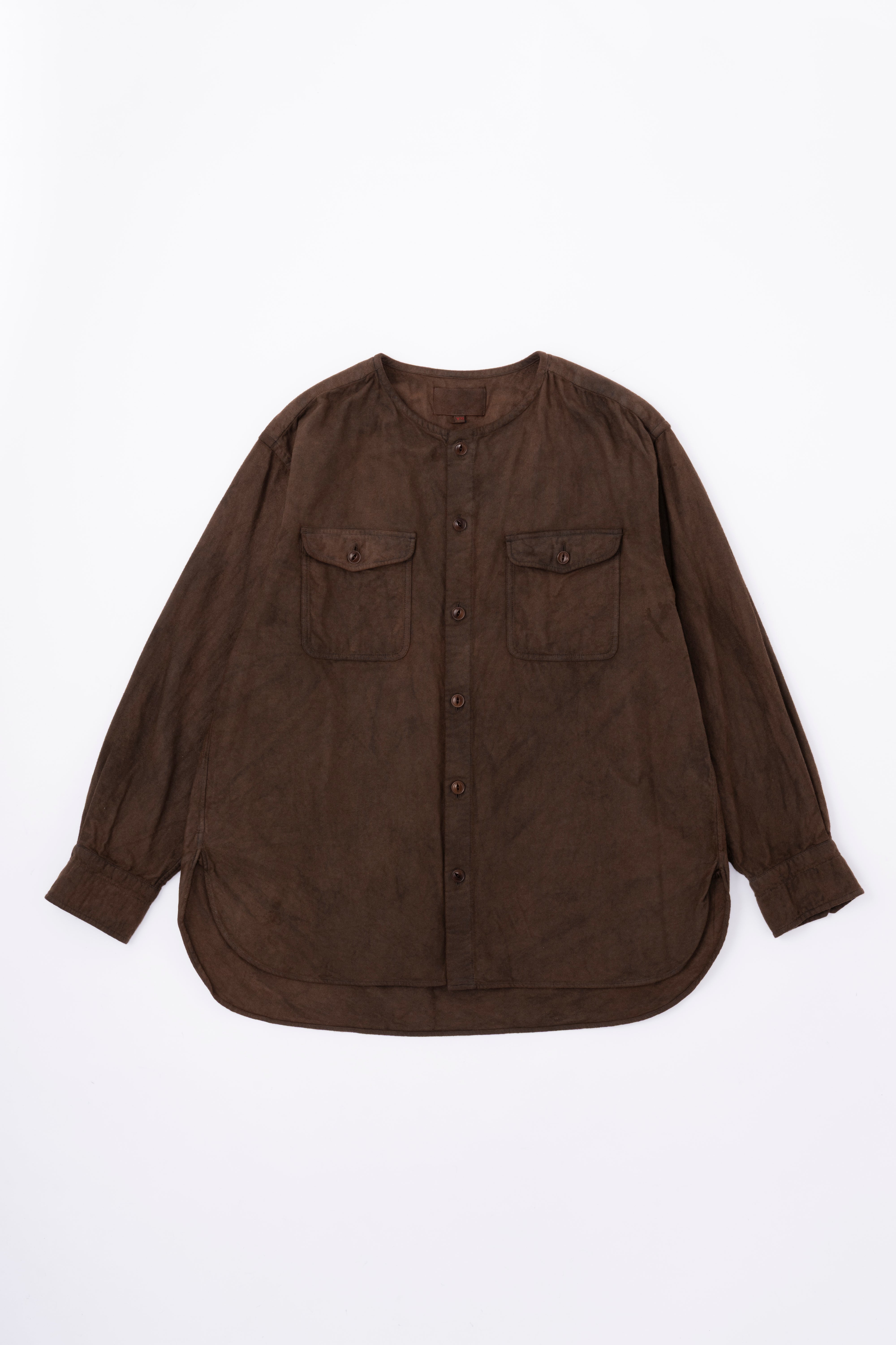 BRUSHED COTTON COLLARLESS SHIRT